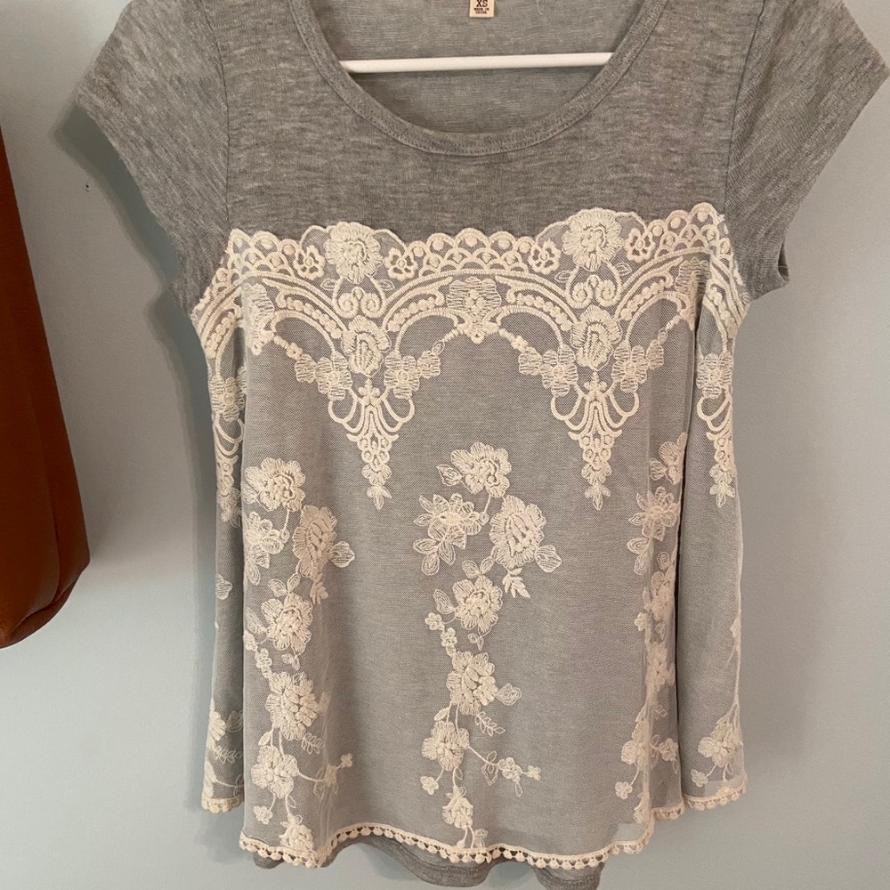 White & Grey Lace Blouse